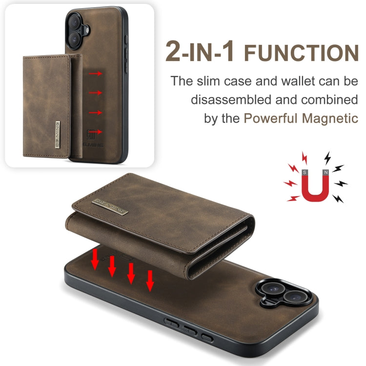 For iPhone 16 Plus DG.MING M1 Series 3-Fold Multi Card Wallet Leather Phone Case(Coffee) - iPhone 16 Plus Cases by DG.MING | Online Shopping UK | buy2fix