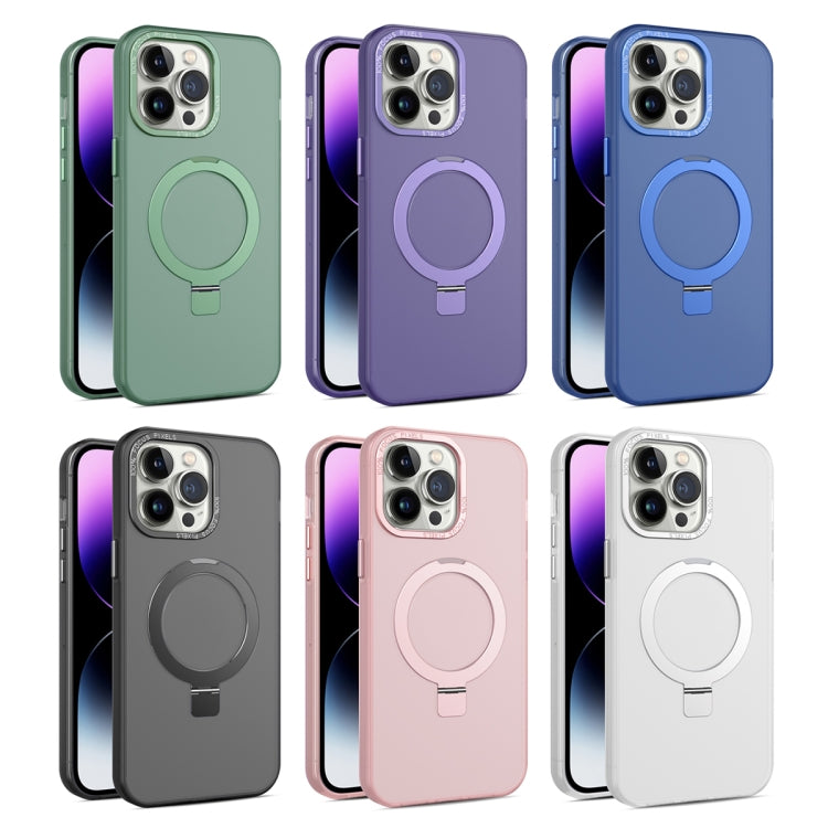 For iPhone 11 MagSafe Metal Holder Frosted Translucent Phone Case(Dark Purple) - iPhone 11 Cases by buy2fix | Online Shopping UK | buy2fix