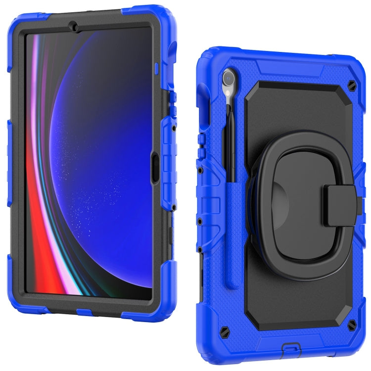 For Samsung Galaxy Tab S9 D Type Silicone Hybrid PC Tablet Case with Handle Holder(Blue) - Galaxy Tab S9 Cases by buy2fix | Online Shopping UK | buy2fix