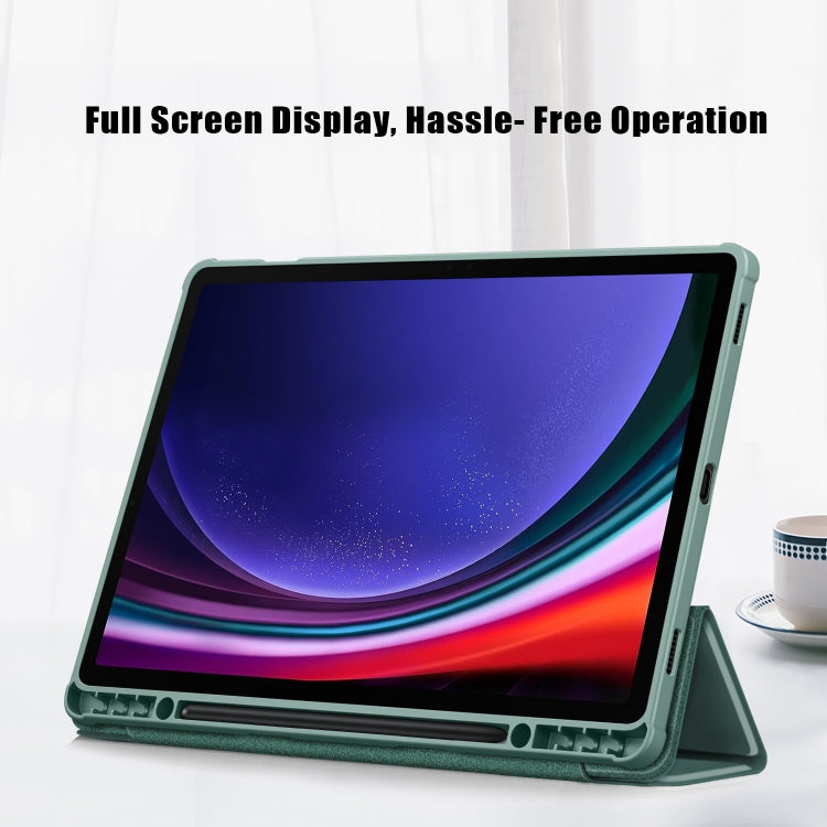 For Samsung Galaxy Tab S9+ Acrylic 3-folding Smart Leather Tablet Case(Deep Green) - Galaxy Tab S9+ Cases by buy2fix | Online Shopping UK | buy2fix