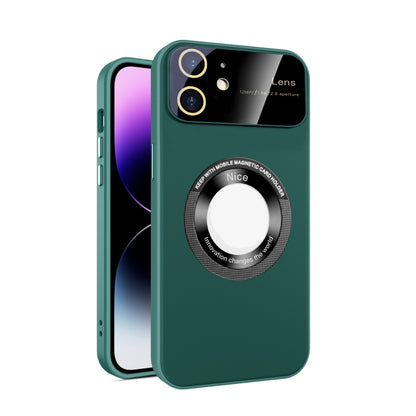 For iPhone 12 Large Glass Window Magnetic Magsafe Phone Case with Lens Film(Green) - iPhone 12 / 12 Pro Cases by buy2fix | Online Shopping UK | buy2fix