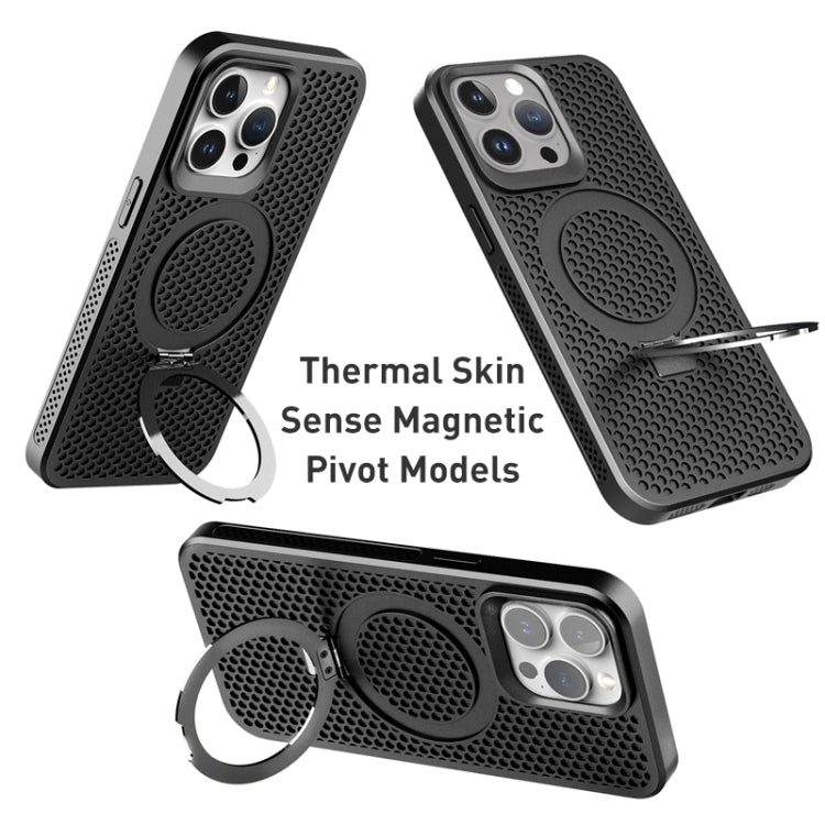 For iPhone 14/13 Skin Feel PC+TPU Cooling Magnetic Magsafe Phone Case with Stand(Black) - iPhone 14 Cases by buy2fix | Online Shopping UK | buy2fix