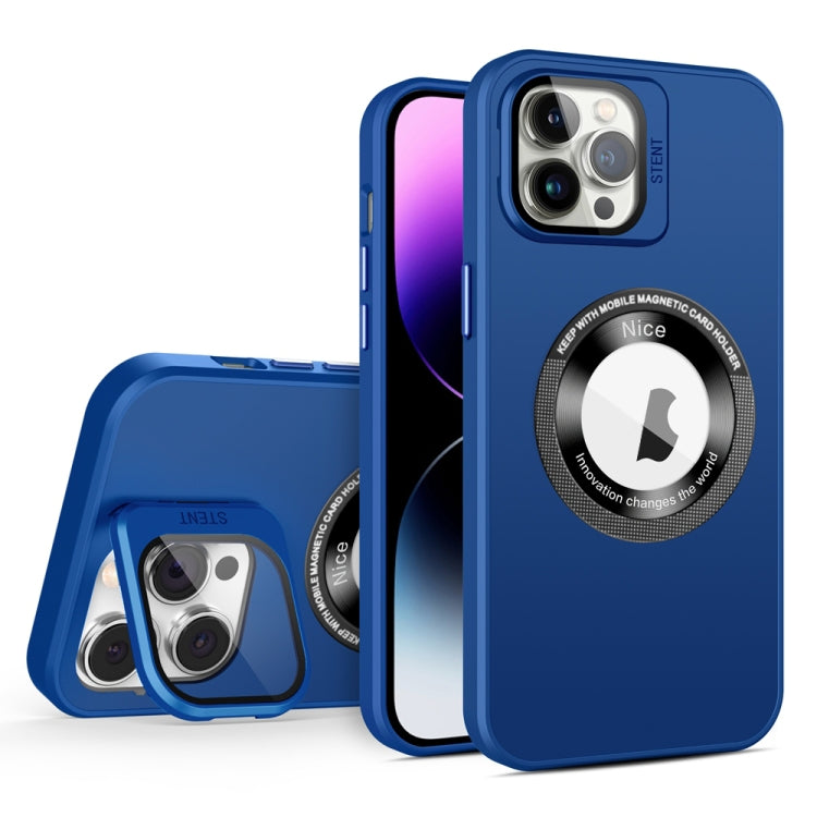 For iPhone 11 Pro Max Skin Feel Magnifier MagSafe Lens Holder Phone Case(Royal Blue) - iPhone 11 Pro Max Cases by buy2fix | Online Shopping UK | buy2fix