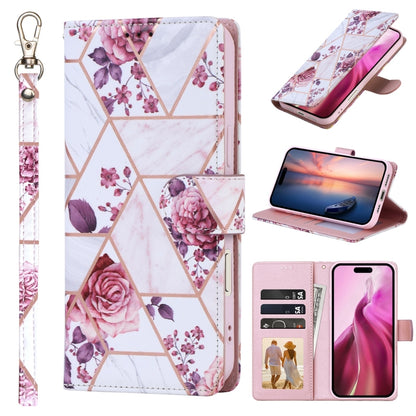 For iPhone 16 Plus Marble Bronzing Stitching Leather Phone Case(Rose Gold) - iPhone 16 Plus Cases by buy2fix | Online Shopping UK | buy2fix