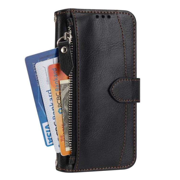 For iPhone 16 Pro Oil Skin Zipper Wallet Leather Phone Case(Black) - iPhone 16 Pro Cases by buy2fix | Online Shopping UK | buy2fix