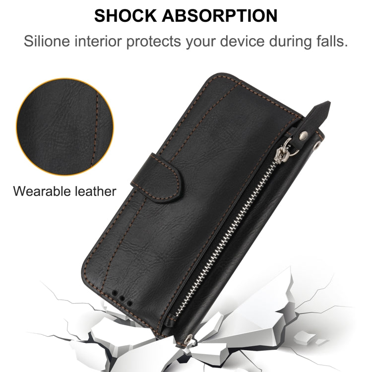 For iPhone 16 Pro Oil Skin Zipper Wallet Leather Phone Case(Black) - iPhone 16 Pro Cases by buy2fix | Online Shopping UK | buy2fix