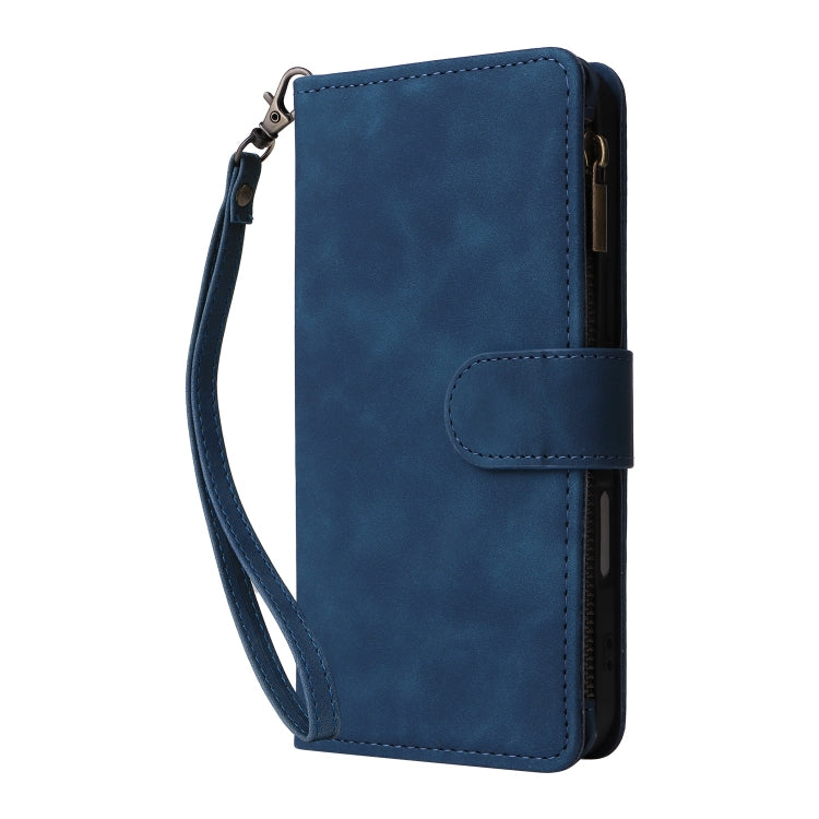 For iPhone 16 Crossbody Multi-card Slot Wallet Zipper Leather Phone Case(Dark Blue) - iPhone 16 Cases by buy2fix | Online Shopping UK | buy2fix