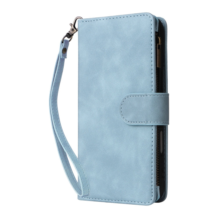 For iPhone 16 Plus Crossbody Multi-card Slot Wallet Zipper Leather Phone Case(Light Blue) - iPhone 16 Plus Cases by buy2fix | Online Shopping UK | buy2fix