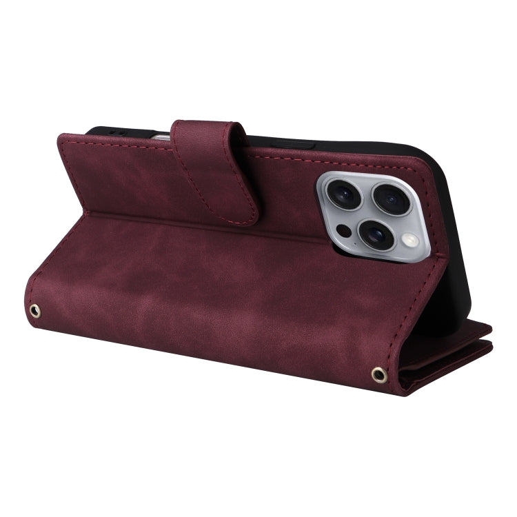 For iPhone 16 Pro Crossbody Multi-card Slot Wallet Zipper Leather Phone Case(Wine Red) - iPhone 16 Pro Cases by buy2fix | Online Shopping UK | buy2fix