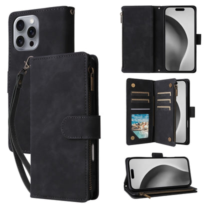 For iPhone 16 Pro Crossbody Multi-card Slot Wallet Zipper Leather Phone Case(Black) - iPhone 16 Pro Cases by buy2fix | Online Shopping UK | buy2fix