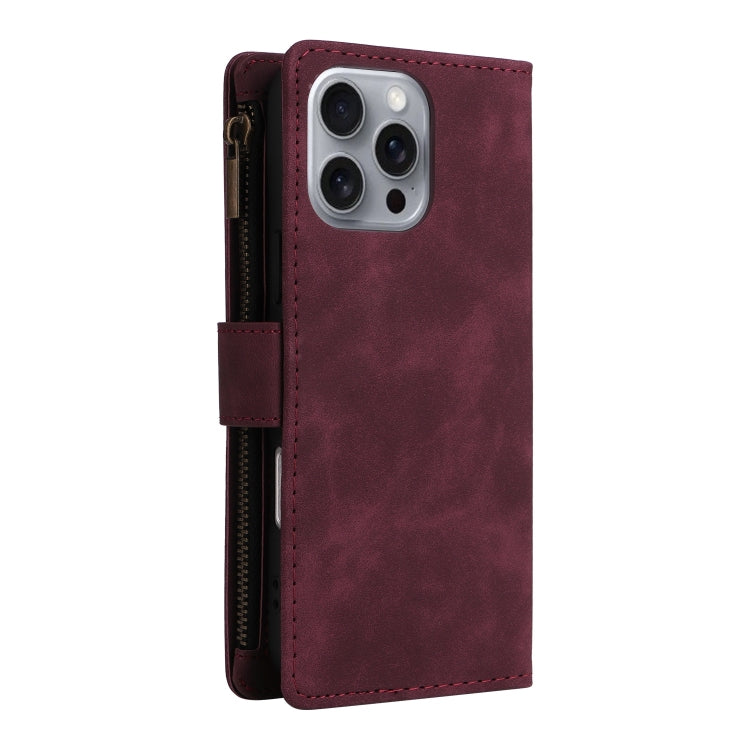 For iPhone 16 Pro Max Crossbody Multi-card Slot Wallet Zipper Leather Phone Case(Wine Red) - iPhone 16 Pro Max Cases by buy2fix | Online Shopping UK | buy2fix