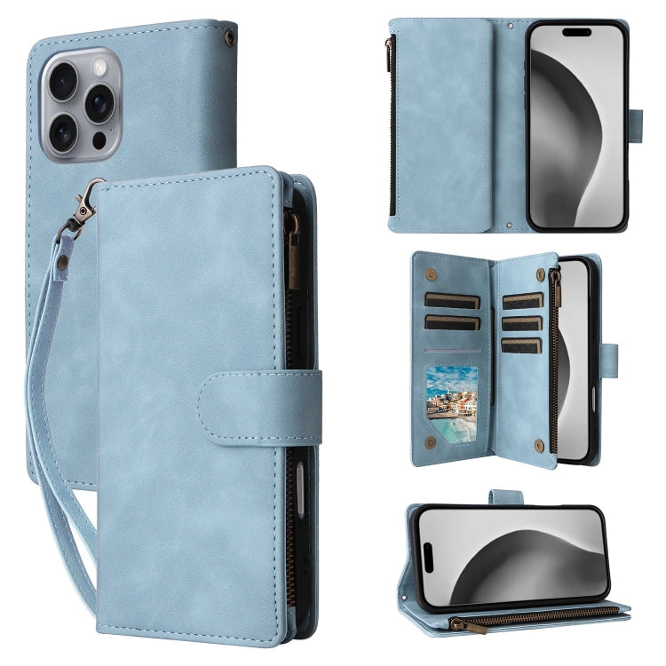 For iPhone 16 Pro Max Crossbody Multi-card Slot Wallet Zipper Leather Phone Case(Light Blue) - iPhone 16 Pro Max Cases by buy2fix | Online Shopping UK | buy2fix