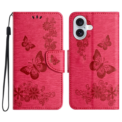 For iPhone 16 Plus Butterfly Embossed Flip Leather Phone Case(Red) - iPhone 16 Plus Cases by buy2fix | Online Shopping UK | buy2fix