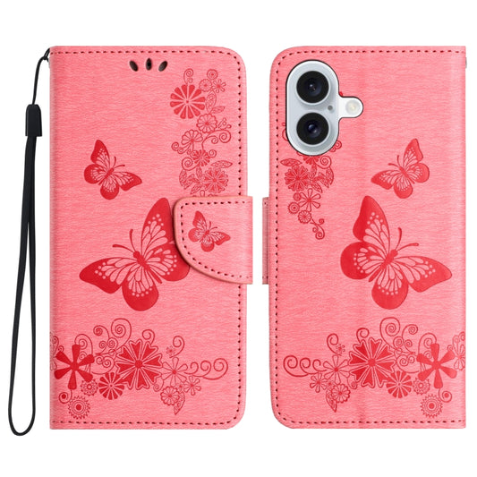 For iPhone 16 Plus Butterfly Embossed Flip Leather Phone Case(Pink) - iPhone 16 Plus Cases by buy2fix | Online Shopping UK | buy2fix