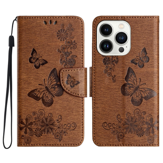 For iPhone 16 Pro Butterfly Embossed Flip Leather Phone Case(Brown) - iPhone 16 Pro Cases by buy2fix | Online Shopping UK | buy2fix