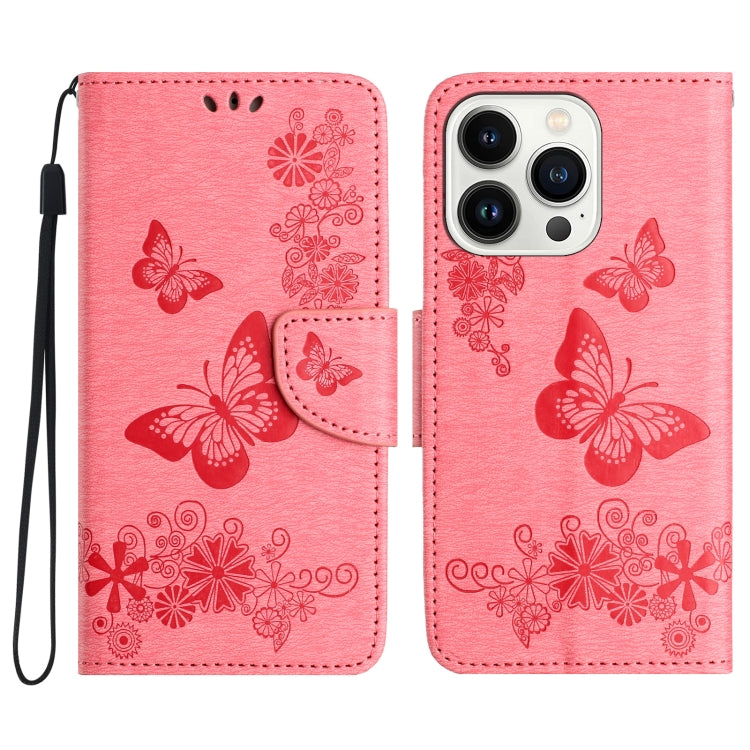 For iPhone 16 Pro Butterfly Embossed Flip Leather Phone Case(Pink) - iPhone 16 Pro Cases by buy2fix | Online Shopping UK | buy2fix