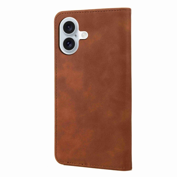 For iPhone 16 Plus Skin Feel Splicing Leather Phone Case(Brown) - iPhone 16 Plus Cases by buy2fix | Online Shopping UK | buy2fix