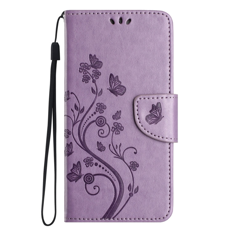 For iPhone 16 Plus Butterfly Flower Pattern Flip Leather Phone Case(Light Purple) - iPhone 16 Plus Cases by buy2fix | Online Shopping UK | buy2fix