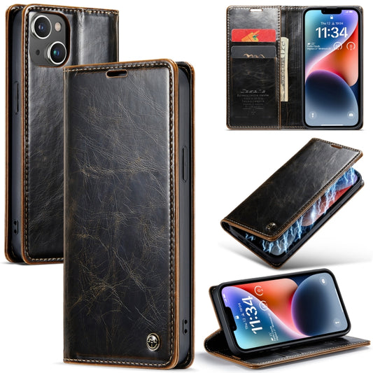 For iPhone 15 CaseMe 003 Crazy Horse Texture Leather Phone Case(Coffee) - iPhone 15 Cases by CaseMe | Online Shopping UK | buy2fix