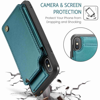 For iPhone XS / X CaseMe C22 Card Slots Holder RFID Anti-theft Phone Case(Blue Green) - More iPhone Cases by CaseMe | Online Shopping UK | buy2fix