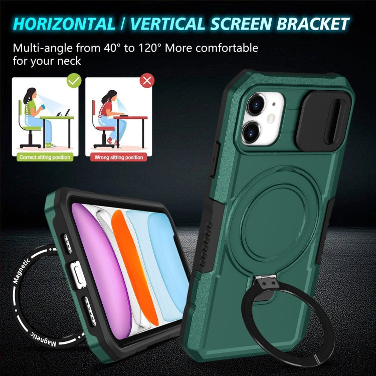 For iPhone 12 Sliding Camshield Magsafe Holder TPU Hybrid PC Phone Case(Deep Green) - iPhone 12 / 12 Pro Cases by buy2fix | Online Shopping UK | buy2fix