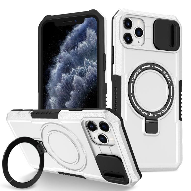 For iPhone 11 Pro Max Sliding Camshield Magsafe Holder TPU Hybrid PC Phone Case(Black White) - iPhone 11 Pro Max Cases by buy2fix | Online Shopping UK | buy2fix