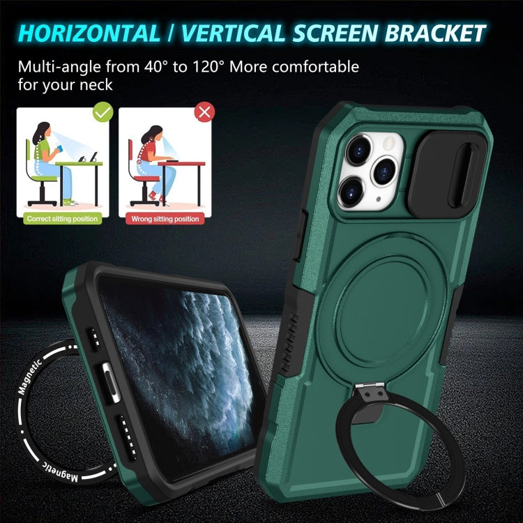 For iPhone 11 Pro Sliding Camshield Magsafe Holder TPU Hybrid PC Phone Case(Deep Green) - iPhone 11 Pro Cases by buy2fix | Online Shopping UK | buy2fix