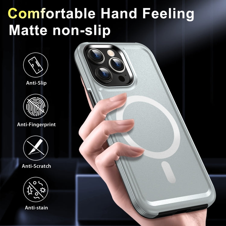 For iPhone 14 Shield Armor MagSafe TPU Hybrid PC Phone Case(Silver) - iPhone 14 Cases by buy2fix | Online Shopping UK | buy2fix