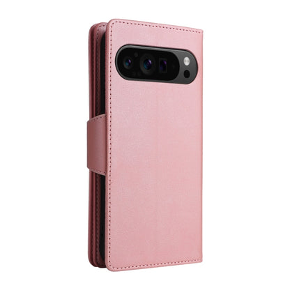 For Google Pixel 9 Pro Rivet Buckle 9 Cards Three Fold Leather Phone Case(Rose Gold) - Google Cases by buy2fix | Online Shopping UK | buy2fix