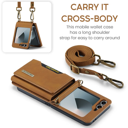 For Samsung Galaxy Z Flip6 DG.MING M2 Series Card Bag Magnetic Leather Phone Case(Brown) - Galaxy Z Flip6 5G Cases by DG.MING | Online Shopping UK | buy2fix