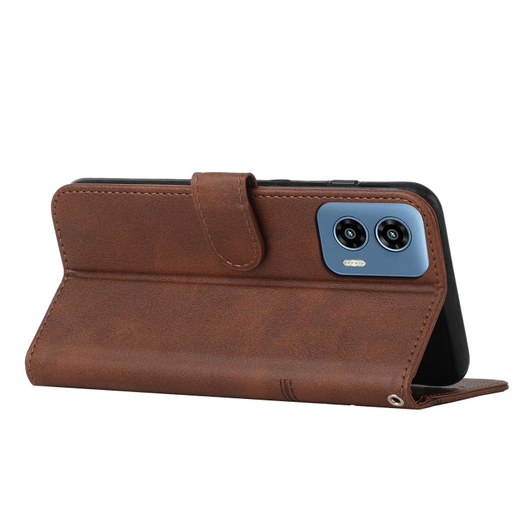 For Motorola Moto G Play 5G 2024/G 5G 2024 Stitching Calf Texture Buckle Leather Phone Case(Brown) - Motorola Cases by buy2fix | Online Shopping UK | buy2fix