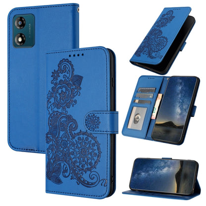 For Motorola Moto E13 Datura Flower Embossed Flip Leather Phone Case(Blue) - Motorola Cases by buy2fix | Online Shopping UK | buy2fix