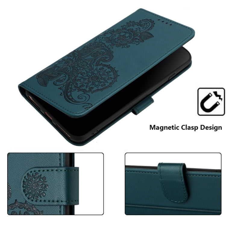 For Motorola Edge 5G 2024 Datura Flower Embossed Flip Leather Phone Case(Dark Green) - Motorola Cases by buy2fix | Online Shopping UK | buy2fix