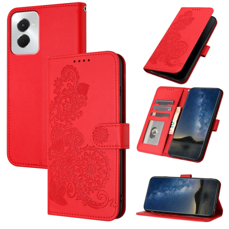 For Motorola Moto G Power 5G 2024 Datura Flower Embossed Flip Leather Phone Case(Red) - Motorola Cases by buy2fix | Online Shopping UK | buy2fix