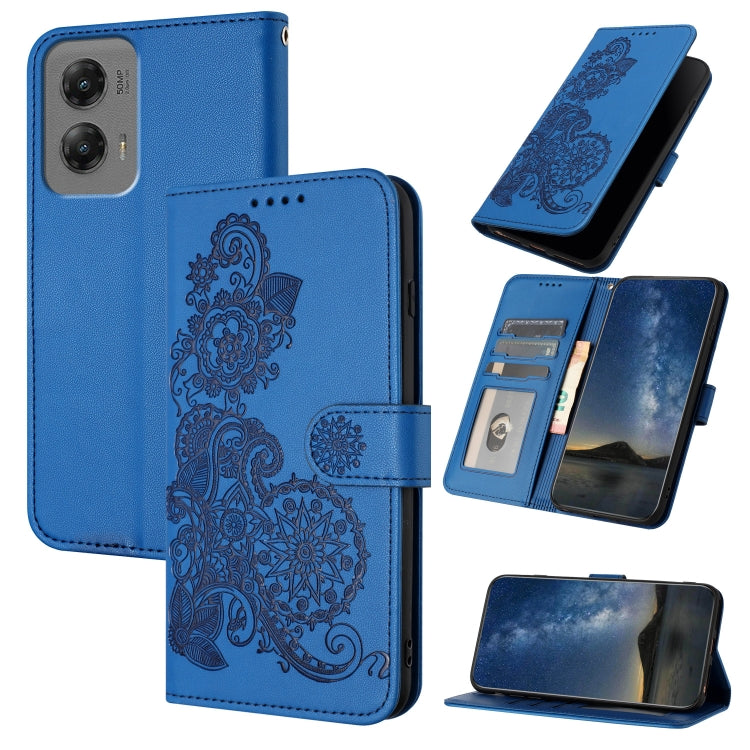 For Motorola Moto G Stylus 5G 2024 Datura Flower Embossed Flip Leather Phone Case(Blue) - Motorola Cases by buy2fix | Online Shopping UK | buy2fix