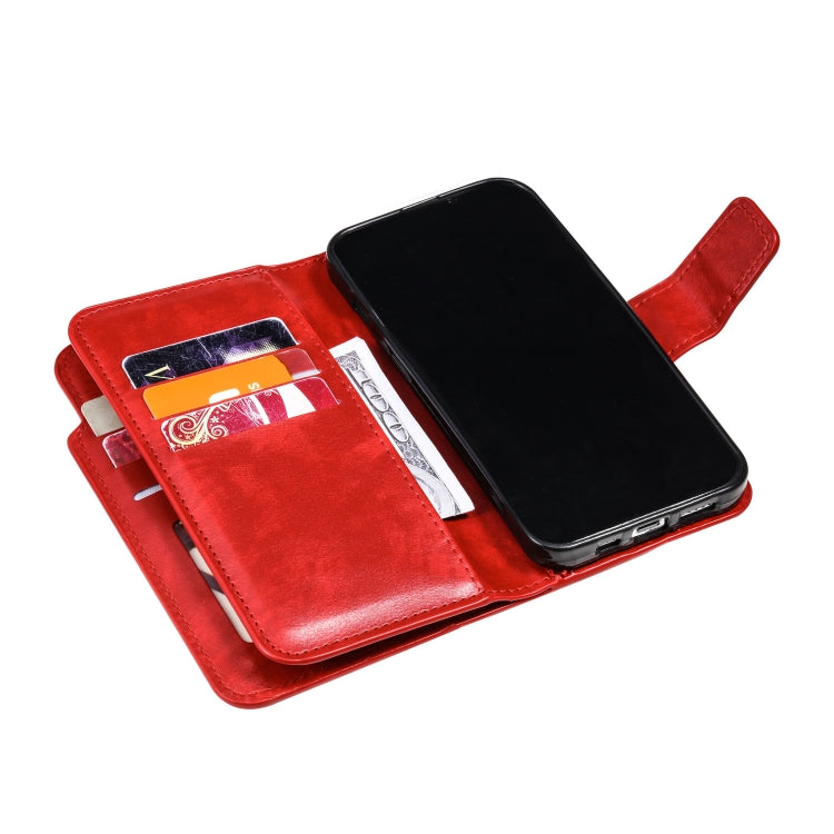 For iPhone 16 Pro Max Tri-Fold 9-Card Wallets Leather Phone Case(Red) - iPhone 16 Pro Max Cases by buy2fix | Online Shopping UK | buy2fix