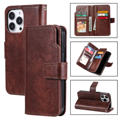 For iPhone 16 Pro Max Tri-Fold 9-Card Wallets Leather Phone Case(Brown) - iPhone 16 Pro Max Cases by buy2fix | Online Shopping UK | buy2fix