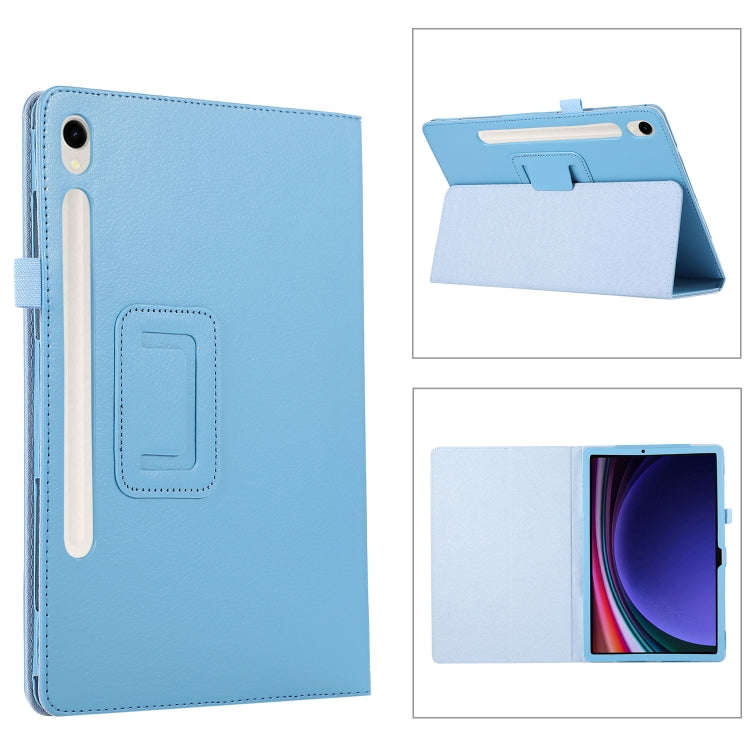 For Samsung Galaxy Tab S9 Ultra Litchi Texture Leather Tablet Case with Holder(Sky Blue) - Other Galaxy Tab PC by buy2fix | Online Shopping UK | buy2fix