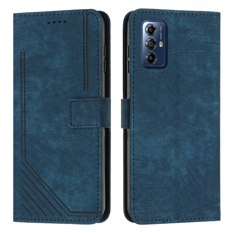 For Motorola Moto G Play 2024 Skin Feel Stripe Pattern Leather Phone Case with Lanyard(Blue) - Motorola Cases by buy2fix | Online Shopping UK | buy2fix