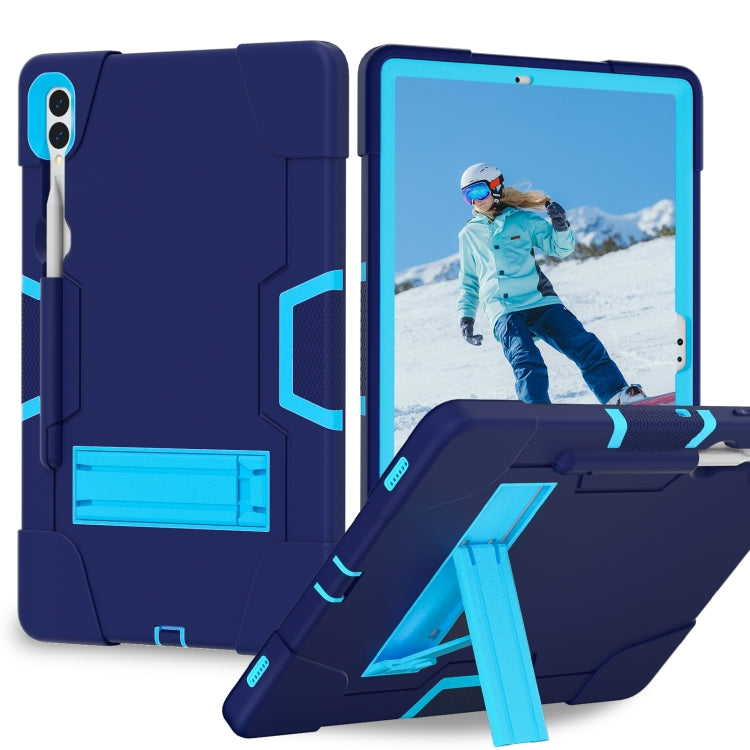 For Samsung Galaxy Tab S9+ Contrast Color Silicone PC Tablet Case with Holder(Navy Blue + Blue) - Galaxy Tab S9+ Cases by buy2fix | Online Shopping UK | buy2fix