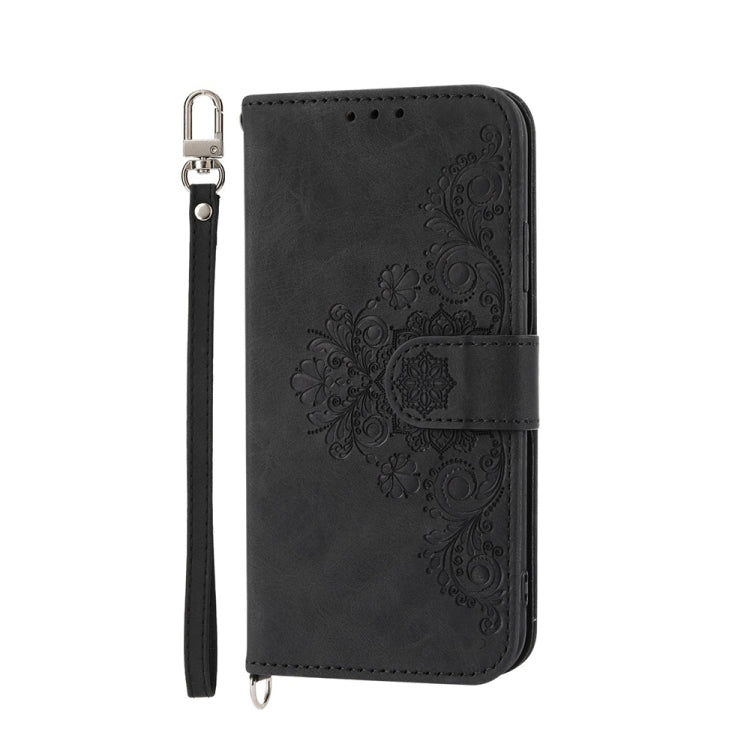 For Motorola Moto G Stylus 5G 2024 Skin-feel Flowers Embossed Wallet Leather Phone Case(Black) - Motorola Cases by buy2fix | Online Shopping UK | buy2fix