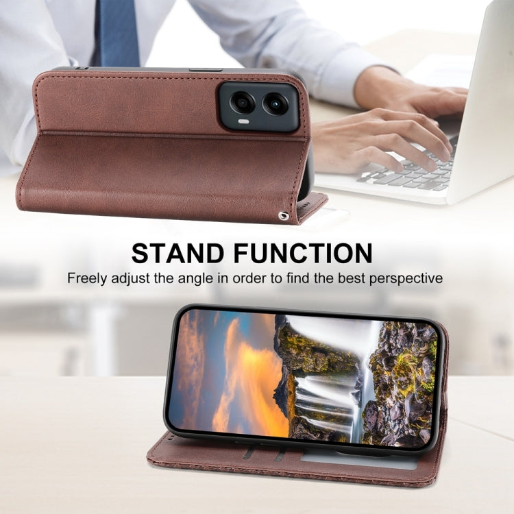 For Motorola Moto G Stylus 5G 2024 Cubic Grid Calf Texture Magnetic Leather Phone Case(Brown) - Motorola Cases by buy2fix | Online Shopping UK | buy2fix