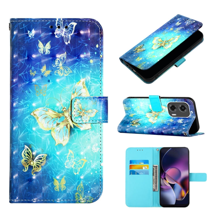 For Motorola Moto G Stylus 5G 2024 3D Painting Horizontal Flip Leather Phone Case(Golden Butterfly) - Motorola Cases by buy2fix | Online Shopping UK | buy2fix