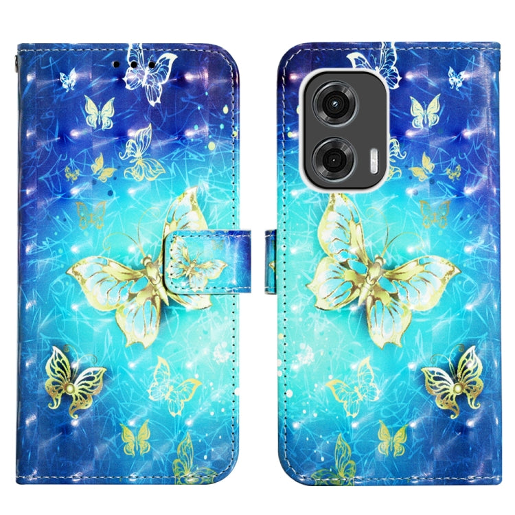 For Motorola Moto G Stylus 5G 2024 3D Painting Horizontal Flip Leather Phone Case(Golden Butterfly) - Motorola Cases by buy2fix | Online Shopping UK | buy2fix