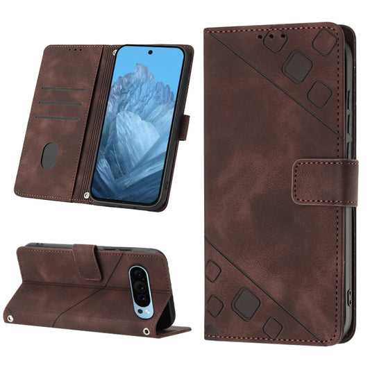 For Google Pixel 9 / 9 Pro Skin-feel Embossed Leather Phone Case(Brown) - Google Cases by buy2fix | Online Shopping UK | buy2fix