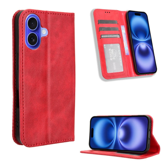 For iPhone 16 Plus Magnetic Buckle Retro Texture Leather Phone Case(Red) - iPhone 16 Plus Cases by buy2fix | Online Shopping UK | buy2fix