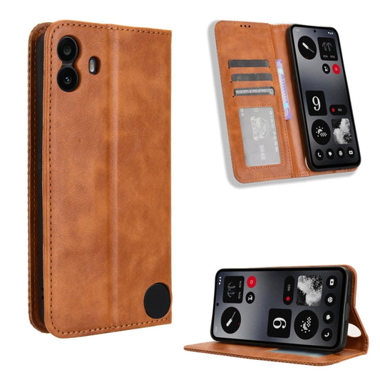 For Nothing CMF Phone 1 Magnetic Buckle Retro Texture Leather Phone Case(Brown) - More Brand by buy2fix | Online Shopping UK | buy2fix