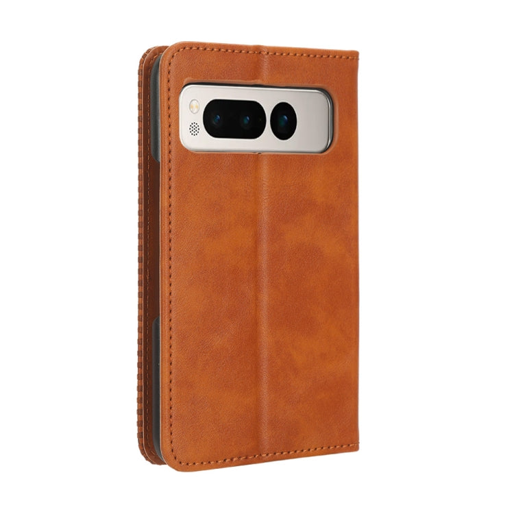 For Google Pixel Fold Magnetic Buckle Retro Texture Leather Phone Case(Brown) - Google Cases by buy2fix | Online Shopping UK | buy2fix