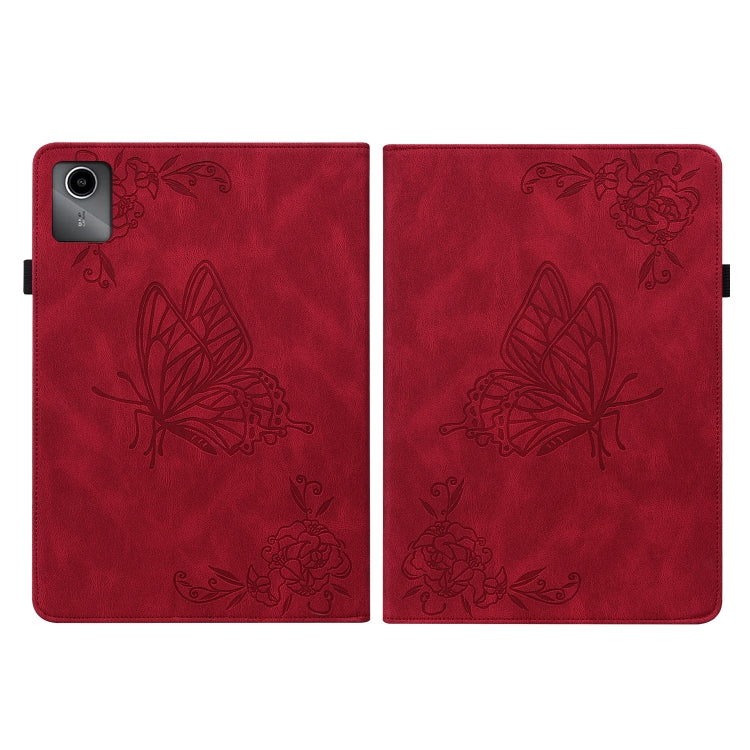 For Lenovo Tab M11/Xiaoxin Pad 11 2024 Butterfly Flower Embossed Leather Tablet Case(Red) - Lenovo by buy2fix | Online Shopping UK | buy2fix