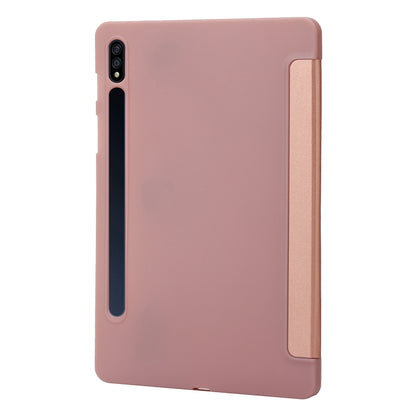 For Samsung Galaxy Tab S9+ 3-Fold Holder Silicone Leather Tablet Case(Rose Gold) - Galaxy Tab S9+ Cases by buy2fix | Online Shopping UK | buy2fix